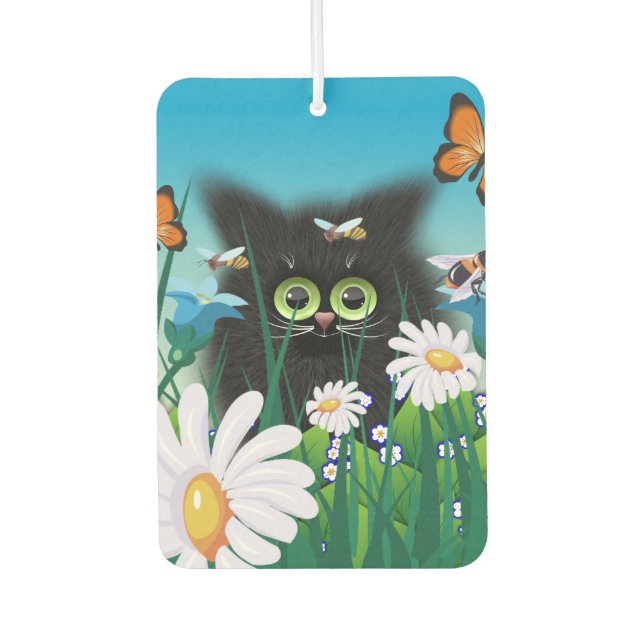 Ambientador Cute Fluffy Black Kitten y Daisies Art (Anverso)