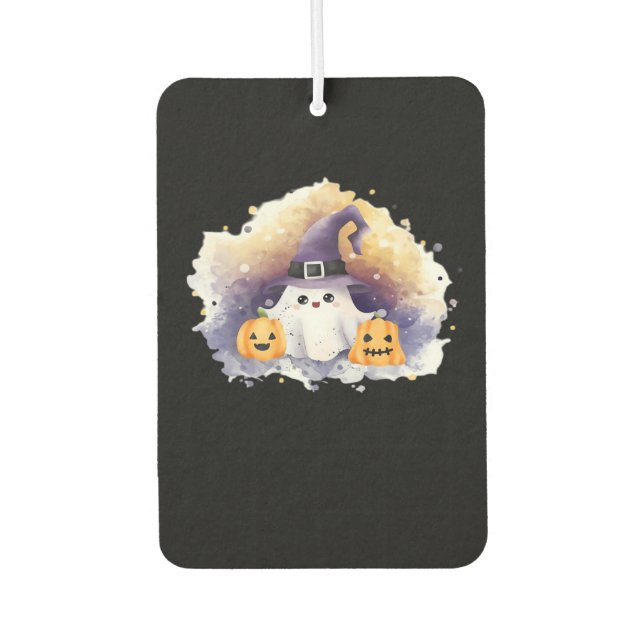 Ambientador Cute Ghost Cat with Pumpkins � Kawaii Halloween Ar (Anverso)