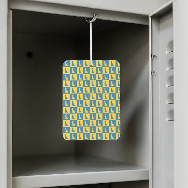 Ambientador Delaware US State Blue Gold Pattern (An air freshener with a blue and gold pattern featuring the US state of Delaware.)