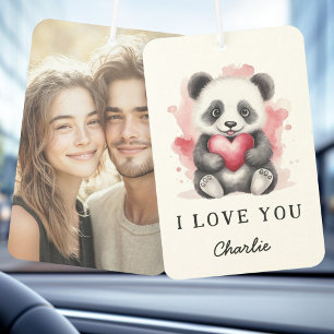 Ambientador Día de San Valentín lindo panda sujetando la foto