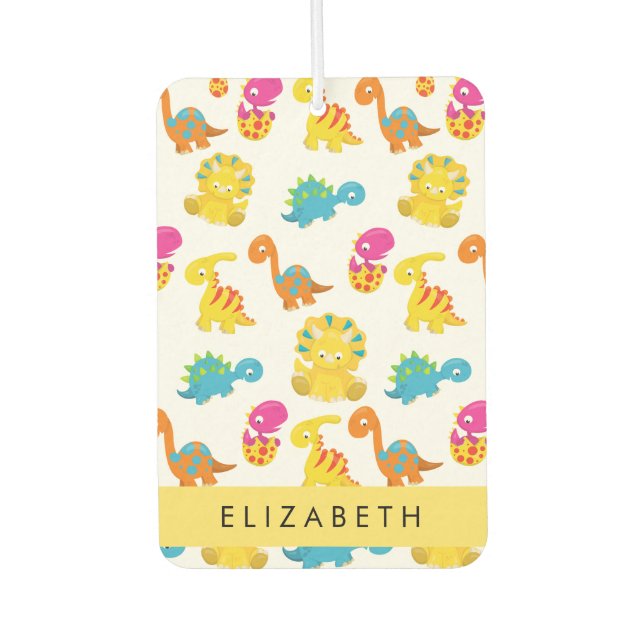 Ambientador Dinosaurios Cutos, Patrón De Dinosaurios, Tu Nombr (Anverso)