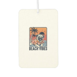 Ambientador Diseño de grabado vintage pug vibraciones de playa