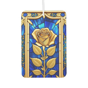 Ambientador Diseño de Rosa Dorada en Vidrio Emplomado