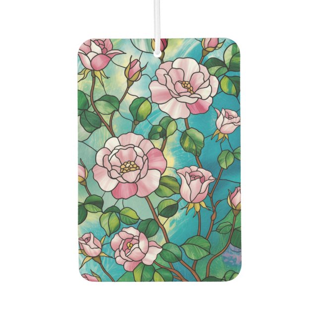 Ambientador Efecto de vidrio emplomado floral flores rosadas b (Anverso)