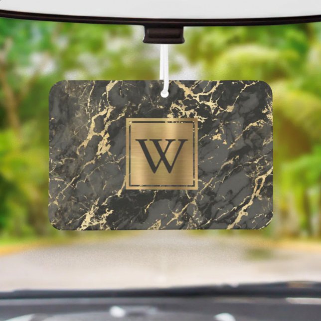 Ambientador Elegant Black Gold Marble Monogram (Subido por el creador)