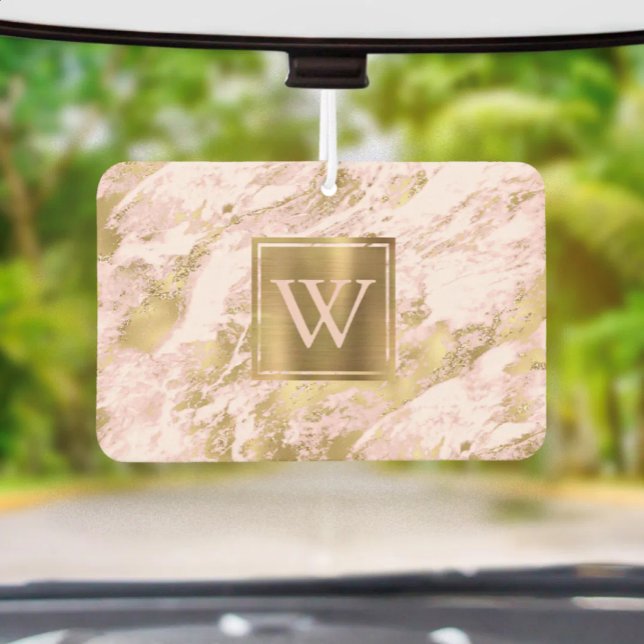 Ambientador Elegant Blush Pink Gold Marble Monogram (Subido por el creador)