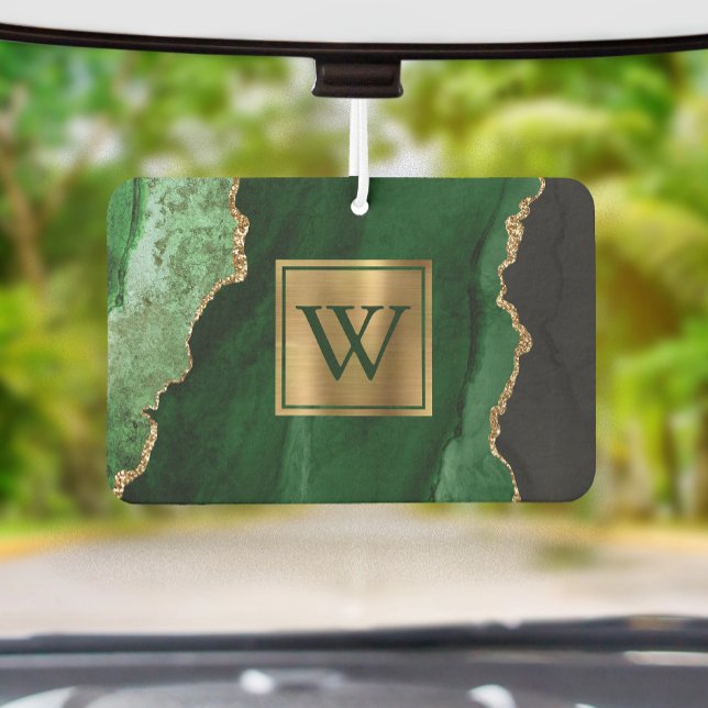 Ambientador Elegant Green Gold Agate Monogram (Subido por el creador)