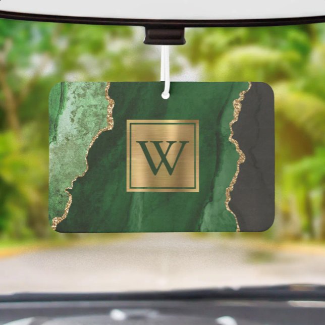 Ambientador Elegant Green Gold Agate Monogram (Subido por el creador)