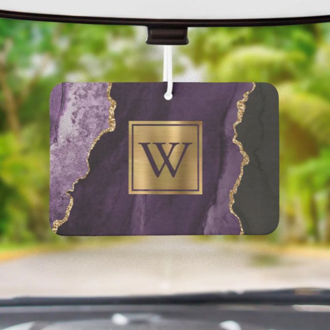 Ambientador Elegant Purple Gold Agate Monogram (Subido por el creador)