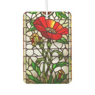 Ambientador Elegante Flor Roja de Vidrio Teñido