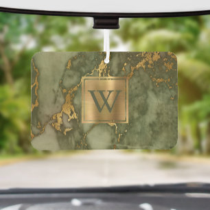 Ambientador Elegante Monograma de Mármol Verde Oliva y Oro