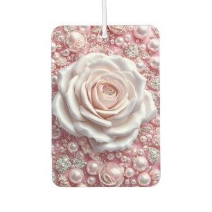 Ambientador Elegante Rosa Blanca y Perlas Rosadas Brillantes