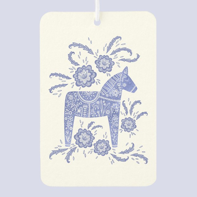 Ambientador Escandinavo Dala Sueco de Caballo Azul y Blanco (Swedish Dala Horse blue and white air freshener)