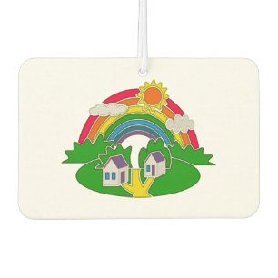 Ambientador Escena rural personalizado con arcoiris y casa de