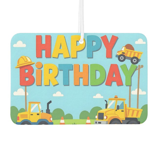 Ambientador Feliz cumpleaños tema constructor de obras (Anverso)