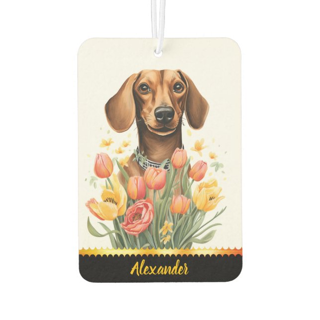 Ambientador Feliz Dachshund y flores (Reverso)
