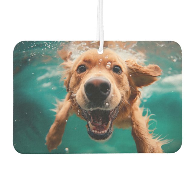 Ambientador Feliz Golden Retriever Nadando bajo el agua (Anverso)