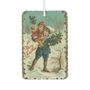 Ambientador Feliz Navidad - tarjeta postal retro, niños, acebo