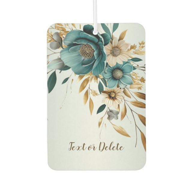 Ambientador Flor blanca turquesa hojas doradas elegante (Anverso)