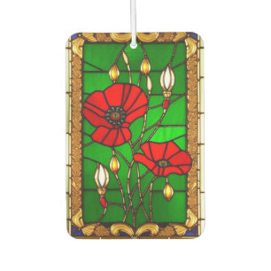 Ambientador Flores Rojas de Vidrio Emplomado Elegantes