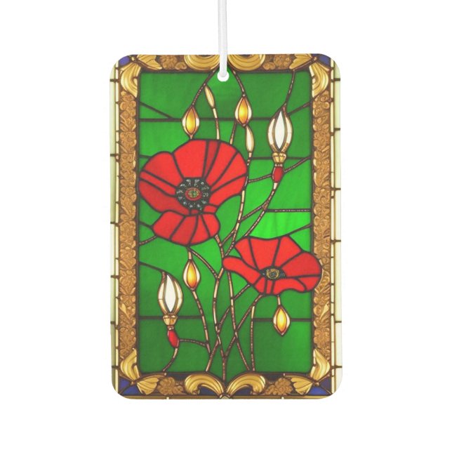 Ambientador Flores Rojas de Vidrio Emplomado Elegantes (Anverso)