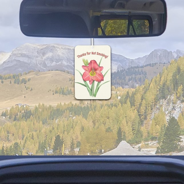 Ambientador Flores rojas diurnas arte botánico personalizado (Red Daylily Flower Botanical Art Design Customizeable Air Freshener for Car or Home)