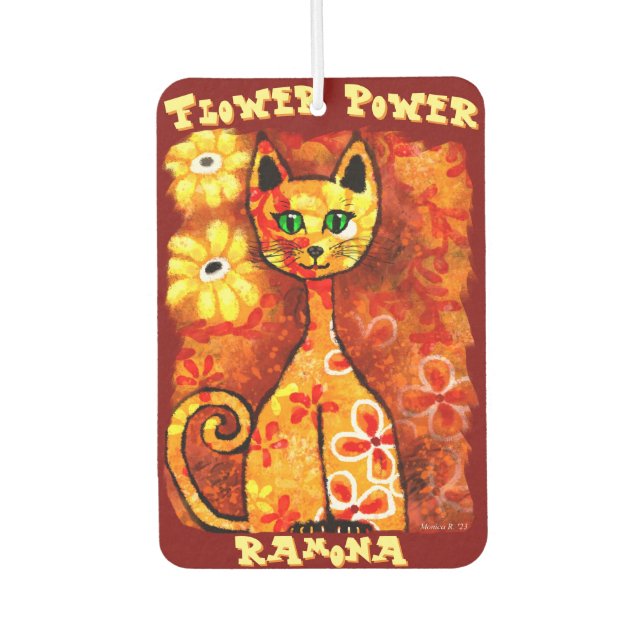 Ambientador Flower Power Retro Whimsical Cat Personalized (Anverso)