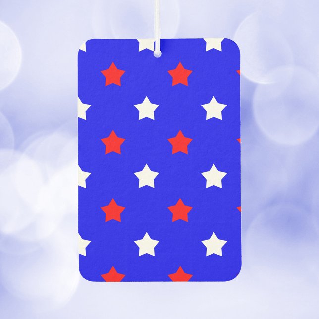 Ambientador Fondo azul del patrón rojo y blanco de las estrell (An air freshener with a red and white star pattern on a blue background.)