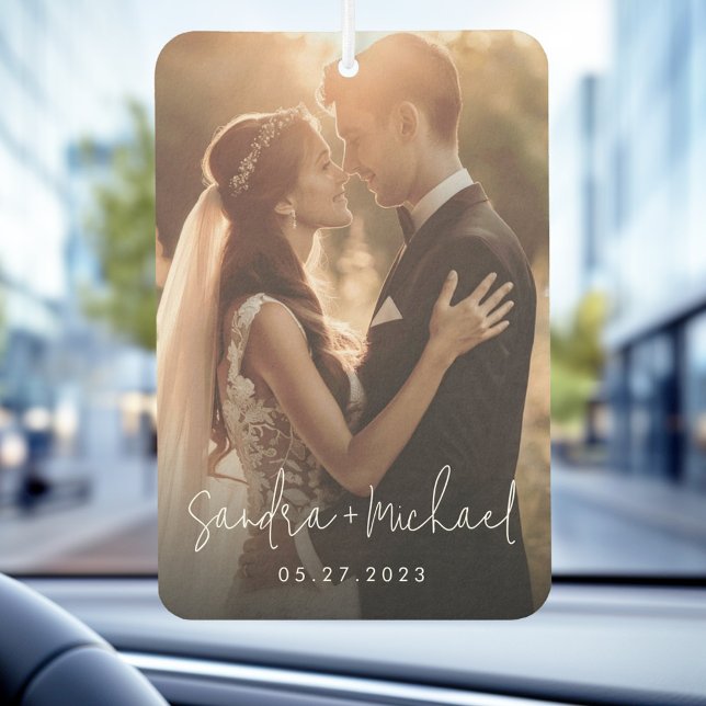 Ambientador foto de fecha de dos nombres de pareja de compromi (Wedding engagement couple names date photo air freshener)