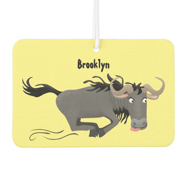 Ambientador Funny Wildebeest corriendo ilustracion personaliza (Anverso)