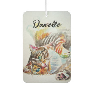 Ambientador Gato atigrado gatos mascota arte Acuarela Damas 