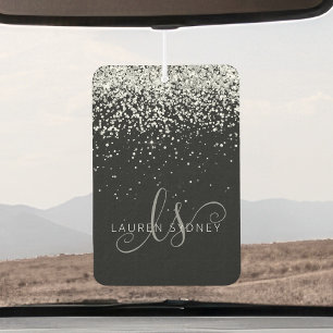 Ambientador Glam Black Silver Purpurina Monograma Nombre