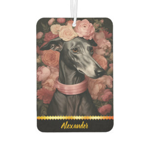 Ambientador Gracioso galgo rodeado de florecientes rosas