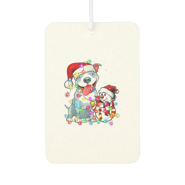 Ambientador Gracioso Navidad de Perro Pitbull Tee Snowman Xmas (Anverso)