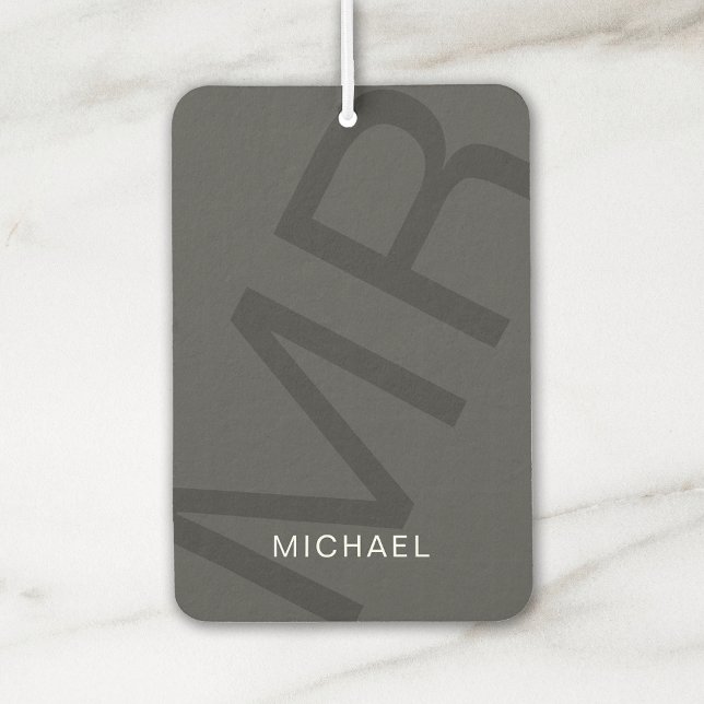 Ambientador Gris monograma personalizado moderno (Modern Bold Monogram Dark Gray Air Freshener by MINTIC DESIGN STUDIO)