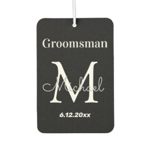 Ambientador groomsman personalizado, monograma blanco y negro