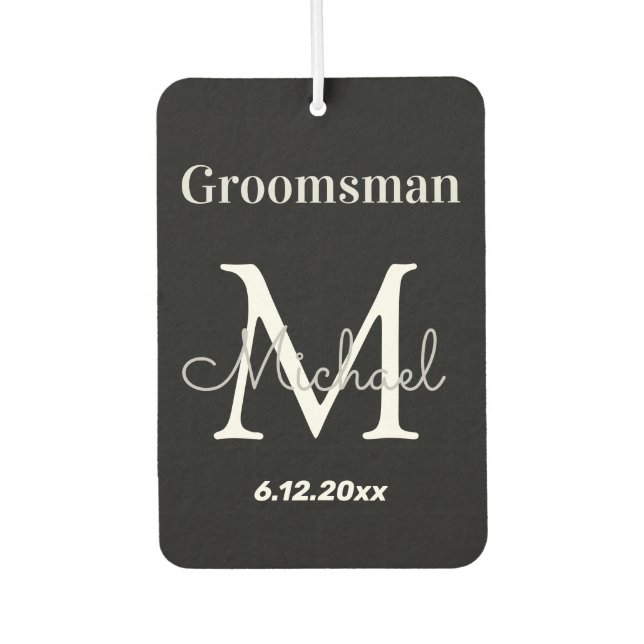 Ambientador groomsman personalizado, monograma blanco y negro (Anverso)