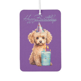 Ambientador Happy Birthday Poodle Pup Blue Cake Air Freshener