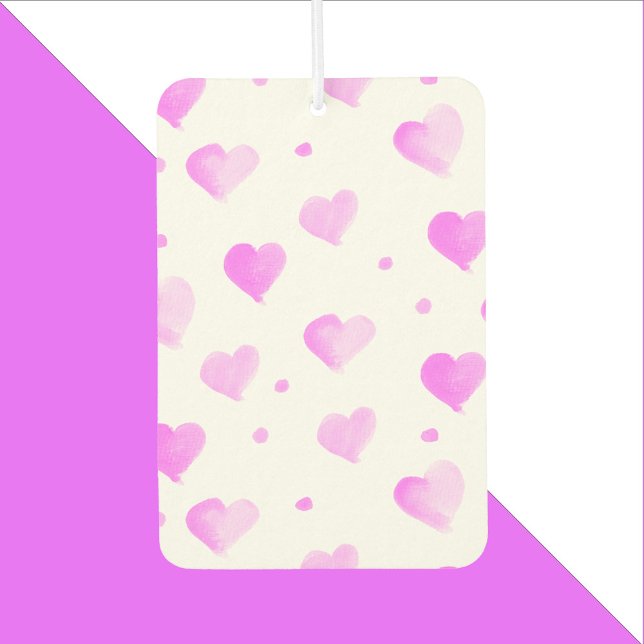 Ambientador Hearts Polka Dots Watercolor Pink Pattern (An air freshener with a pink watercolor heart pattern.)