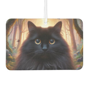 Ambientador Hermoso gato negro esponjoso con ojos dorados