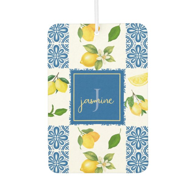 Ambientador Lemon Monogram Name French Country Tile Pattern (Anverso)
