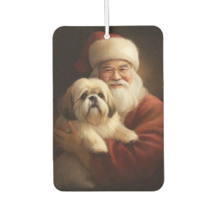 Ambientador Lhasa Apso con Santa Claus Navideño Festivo 
