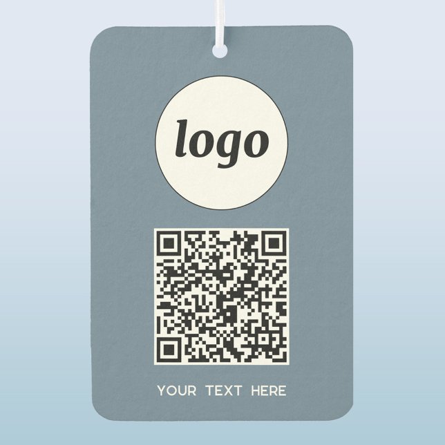 Ambientador Logotipo Código QR Textos Comerciales Dusty Blue p (Simple logo QR code custom text business branding promotional car motor vehicle air freshener)