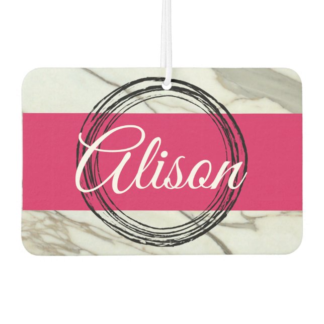 Ambientador Mármol blanco y chispa rosa fucsia añaden nombre (Anverso)