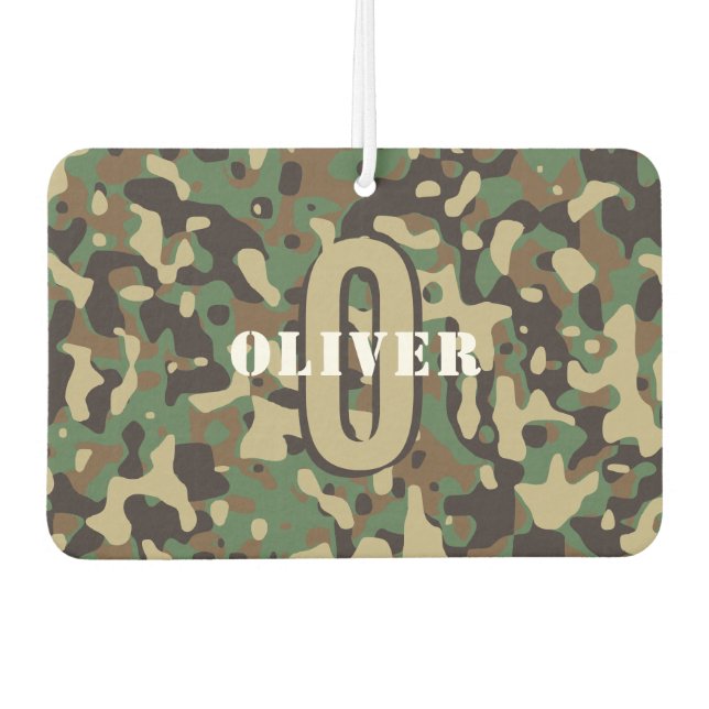 Ambientador Marrón verde beige camo camuflaje Monograma nombre (Anverso)