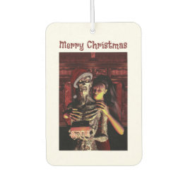 Ambientador Merry Christmas. Funny skeleton with woman