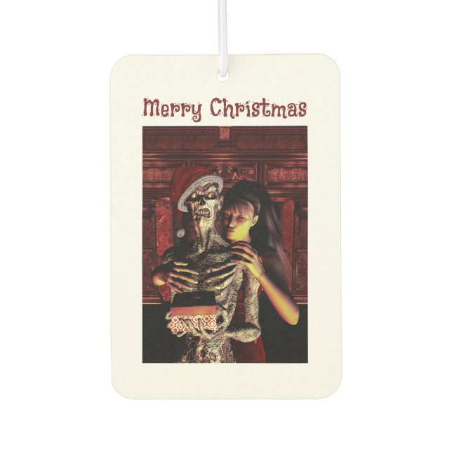 Ambientador Merry Christmas. Funny skeleton with woman (Anverso)