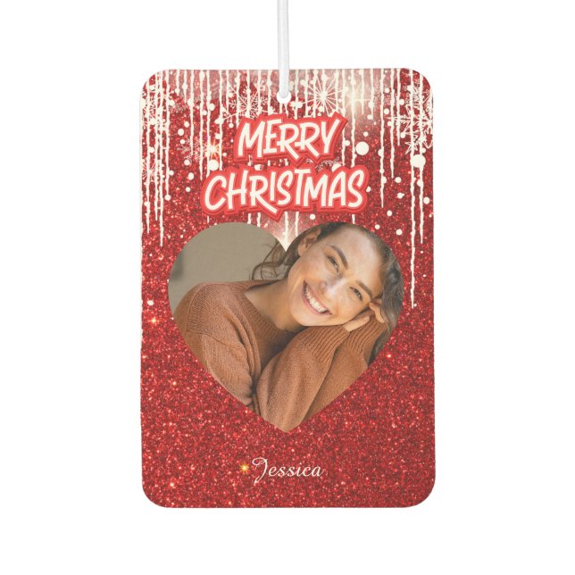 Ambientador Merry Christmas Heart Personalized Photo Name (Anverso)