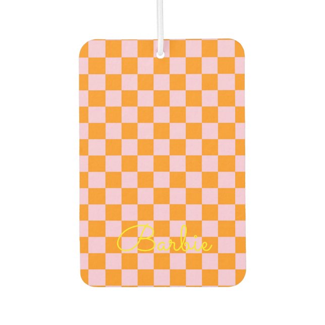 Ambientador Mod Checkerboard Rosa Naranja Amarillo NOMBRE Prep (Anverso)