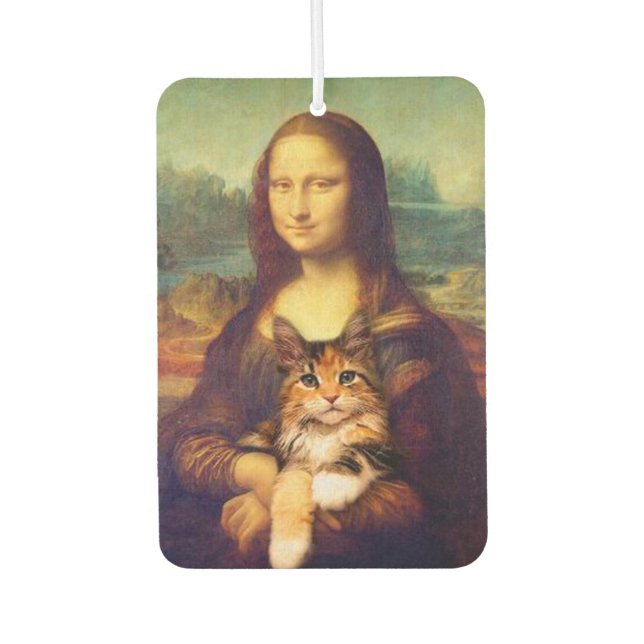 Ambientador Mona Lisa sosteniendo a su gato mascota Leonardo d (Anverso)